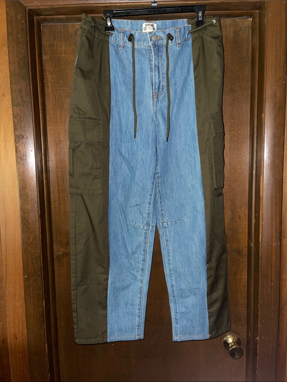 Future Collective Two-Tone Olive & Light Blue Cargo-Panel Pants